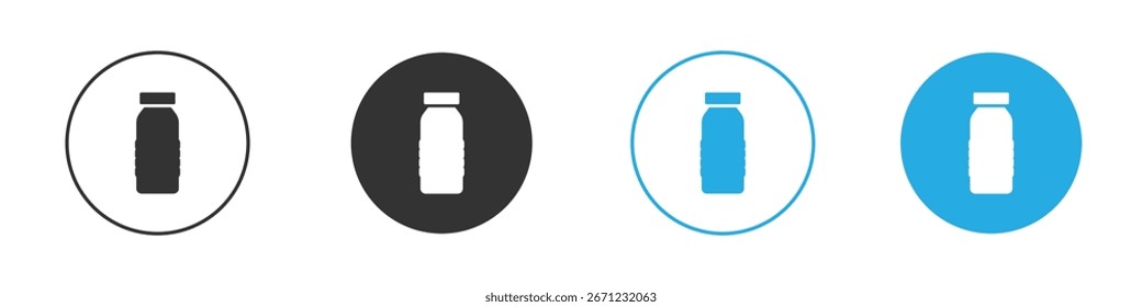 Four variations of a bottle icon, each in a different color scheme, set against a white background.