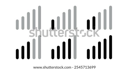 Four variations of cellular signal strength icons from weak to full signal representation.