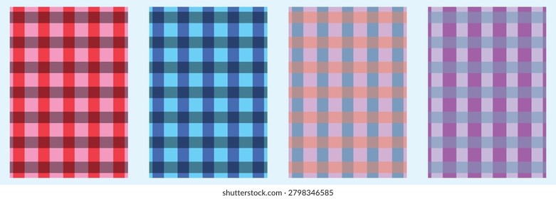 Four variations of a checkered pattern are displayed against a white background, each using different color combinations.