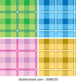 Four variations of different coloured tartan that tile seamlessly