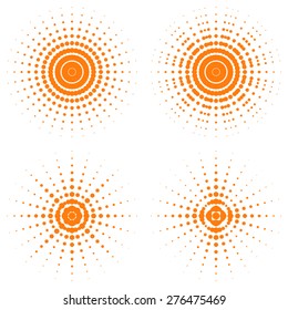 Four variations of a geometric sun depiction. Design for logo, t shirt, bag, illustration etc.