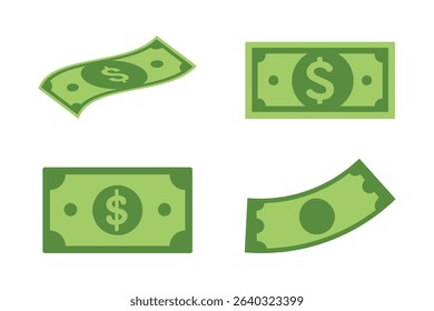 Four variations of a green dollar bill icon