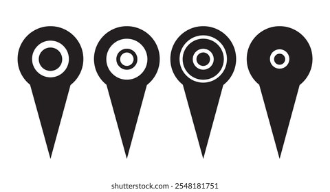 Four Variations of Map Location Pins with Different Inner Circle Designs for Navigation and Geolocation