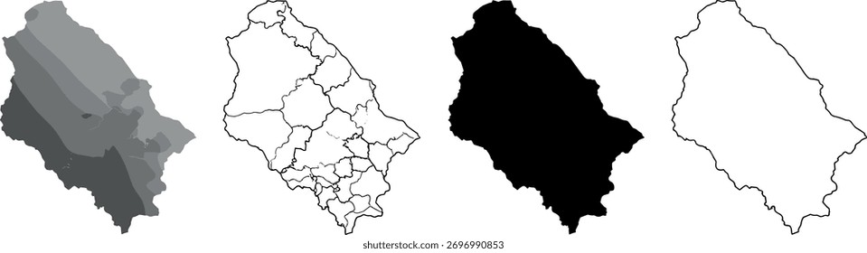 Four variations of a map outline are displayed side by side.