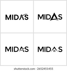 Four Variations of the Midas Logo Design Featuring Different Iconographic Interpretations for Financial or Real Estate Businesses