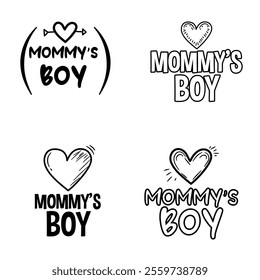 Four variations of a Mommy s Boy graphic design with hearts