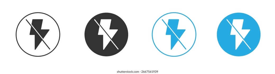 Four variations of a no flash icon in black, white, and blue. Perfect for user interfaces and app design.