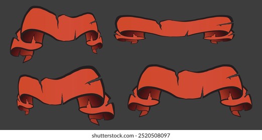 Quatro variações de uma faixa de rolagem de papel antiga com bordas rasgadas para proclamar sua mensagem