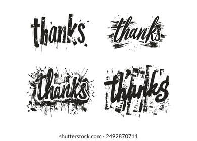 Four Variations of Thanks in Brush Style. Vector illustration design.