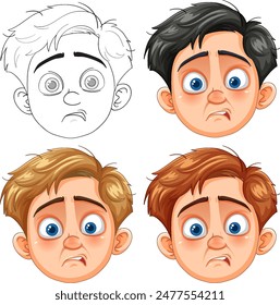 Four variations of a worried face