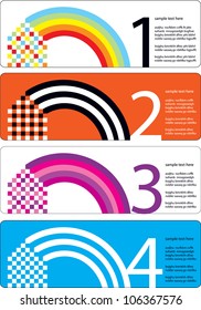 four various backdrop designs with house icons and colorful rainbow isolated on white