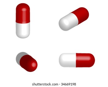 Cuatro pastillas vectoriales 3d con diferentes vistas