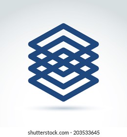 Four vector abstract intersected monochrome rhombs, merged diamonds isolated on white background. Complex geometric corporate brand symbol.