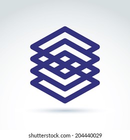 Four vector abstract intersected monochrome rhombs, merged diamonds isolated on white background. Complex geometric corporate brand symbol.