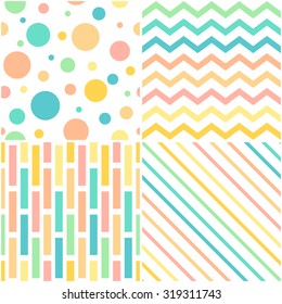 Four vector abstract seamless patterns pastel colors