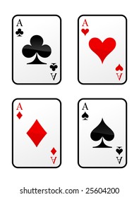 Four vector aces cards on white background