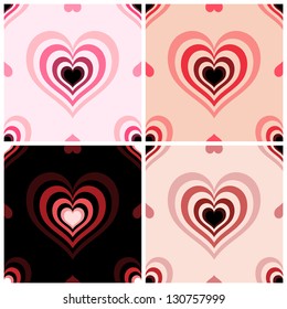 four vector backgrounds with hearts, retro style
