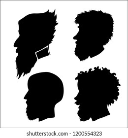 four vector black silhouettes of human heads

