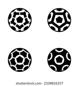 Four vector black soccer balls with pentagonal and round texture. Football symbols.