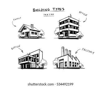 Four vector buildings sketch