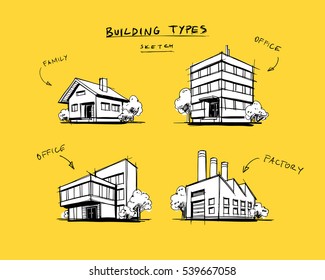 Four vector buildings sketch