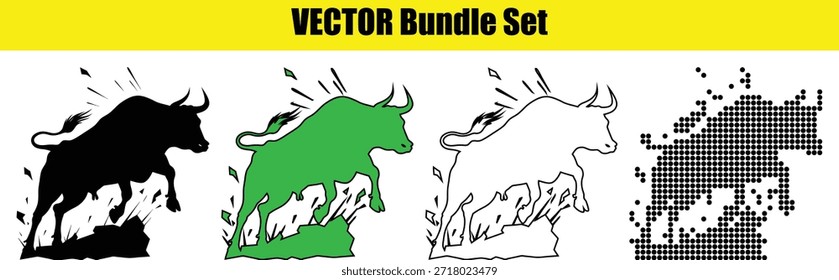 Conjunto de quatro ilustrações de touro vetorial