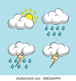 Four vector cartoon clouds, with four different weather