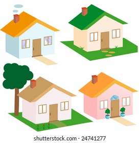 Four vector cartoon houses