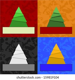 Four vector Christmas cards with copy space and abstract trees