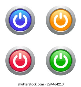 Four vector colorful web glossy glass power buttons