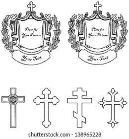 Four vector different cross with two grave stone. Easy to edit.