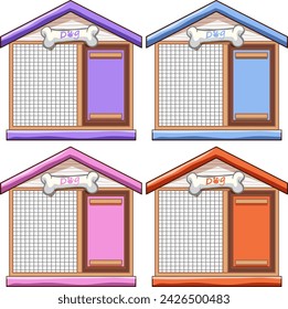 Four vector dog houses with different colors