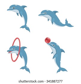 Four vector dolphin on a white background