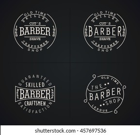 Four vector emblems for Barber Shop in vintage style. Modern linear minimalism.
 Design for web, Logos, Stamp, Badges, Signboard, t-shirts, uniform and others.