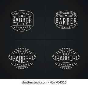 Four vector emblems for Barber Shop in vintage style. Modern linear minimalism.
 Design for web, Logos, Stamp, Badges, Signboard, t-shirts, uniform and others.