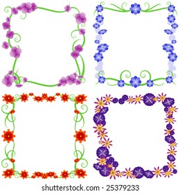Four vector floral frames with swirls and blossoms