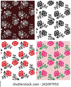 Four vector floral patterns.Fashionable  wallpaper or textile. Different roses isolated  Ukrainian style.Eps 10.