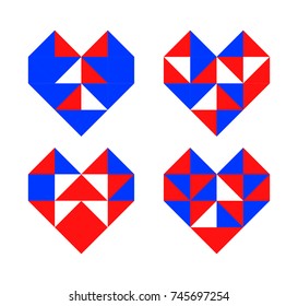 Four vector geometric hearts, simple version. Czech tricolor.