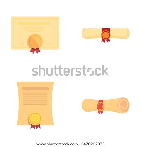 Four vector graphics of certificates and diplomas with golden seals
