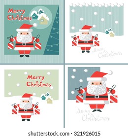 four vector greeting card with Santa Claus