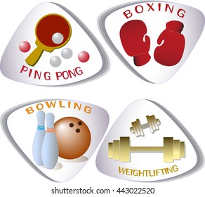Four vector icons. Ping-pong. Boxing. Bowling. Weightlifting.
