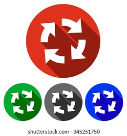 Four vector icons in red, blue, green and black with a shadow sign reboot