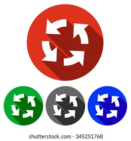 Four vector icons in red, blue, green and black with a shadow sign reboot