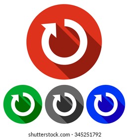 Four vector icons in red, blue, green and black with a shadow sign reboot