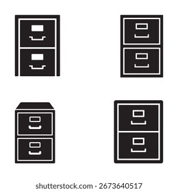 Four Vector Icons of Two-Drawer Filing Cabinets