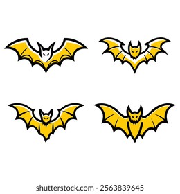 Four Vector Illustrations of Cartoon Bats in Yellow