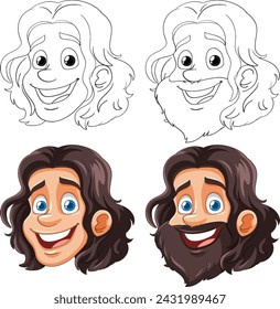 Four vector illustrations of a cartoon character's face.