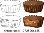 Four vector illustrations of chocolate peanut butter cups including cross-sections and black and white outlines