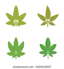 Quatro ilustrações vetoriais de folhas de cannabis verde em estilo de design plano isolado no fundo branco
