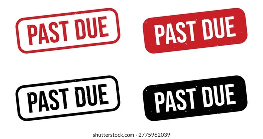 Four vector illustrations of a 'past due' rubber stamp in red and black, set against a white background.